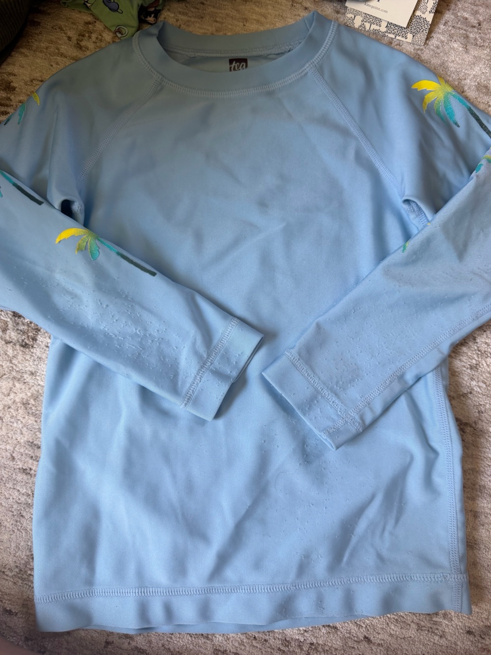 4T - Tea Collection Light Blue Rashguard Top with Tropical Palm Print